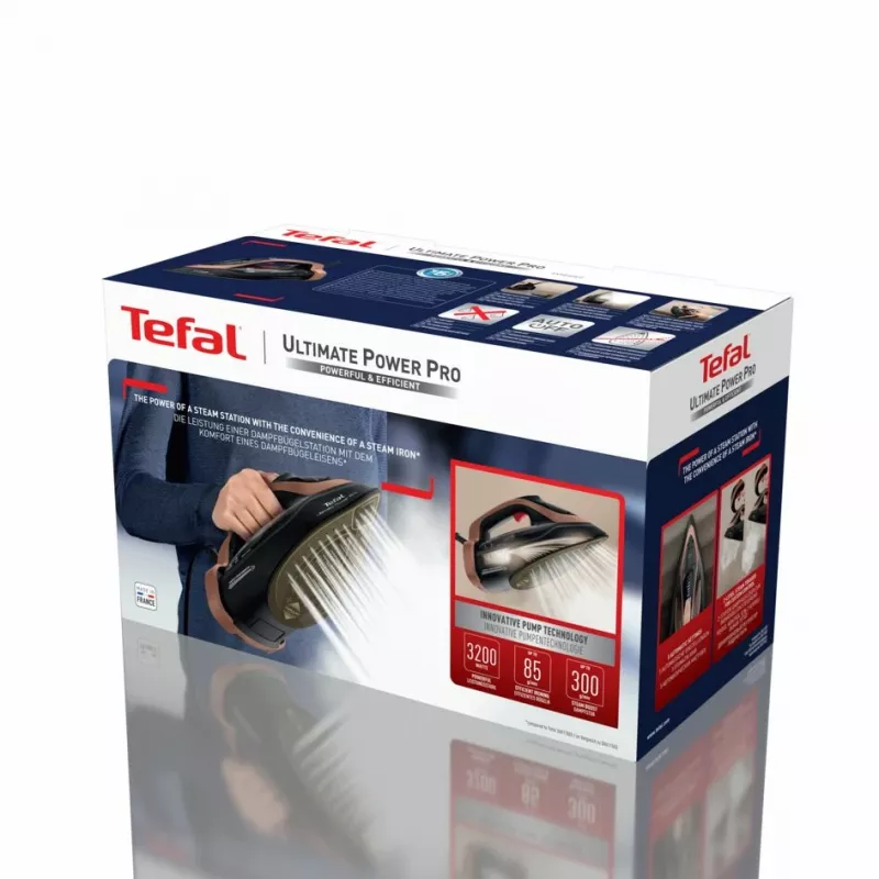 Tefal Ultimate Power Pro FV9E50 suchá a parná žehlička Durilium AirGlide Autoclean žehliaca plocha 3200 W čierna, medená