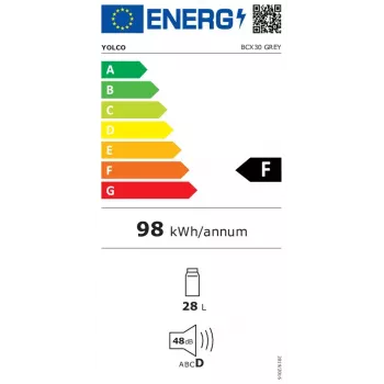 Prenosná chladnička Yolco BCX30 sivá — 28 l čistý objem, klimatická trieda N‑T, hladina hluku 48 dB, energetická trieda F