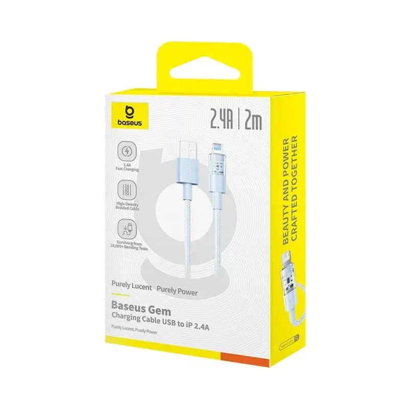 USB kábel Baseus Gem P10373003311-01 — 2 m, 2,4 A, Lightning na USB-A, nylonový plášť, modrý