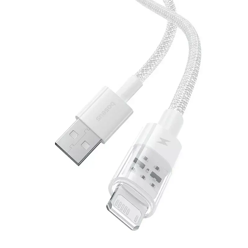 USB nabíjací kábel Baseus Gem P10373003211-00, 1 m, 2,4 A, Lightning/USB-A, biely, nylonový plášť