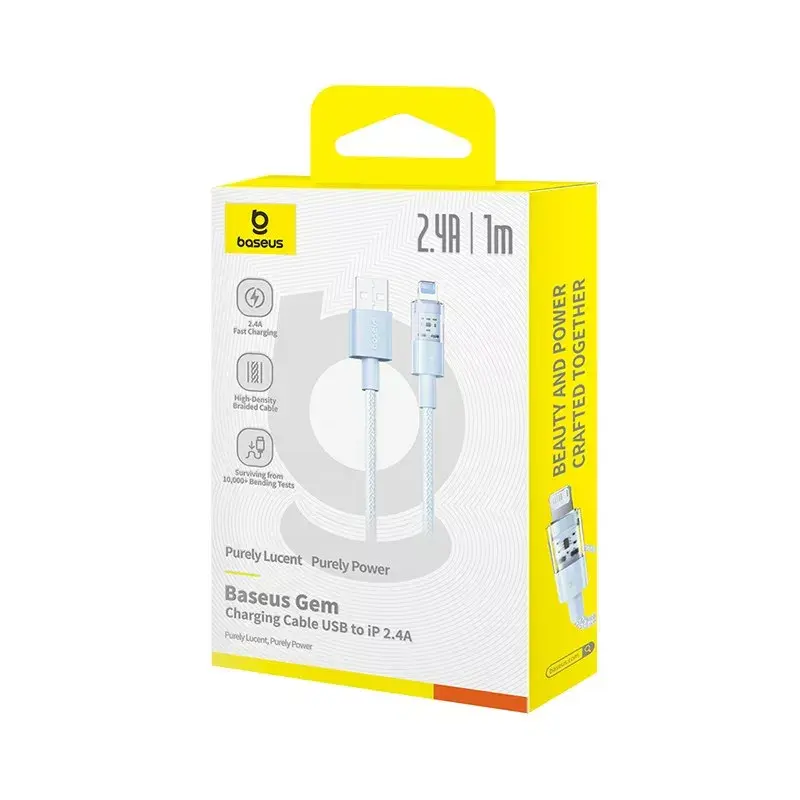 USB kábel Baseus Gem P10373003311-00 — 1 m, 2,4 A rýchlonabíjanie, Lightning/USB-A, modrý, nylonový plášť