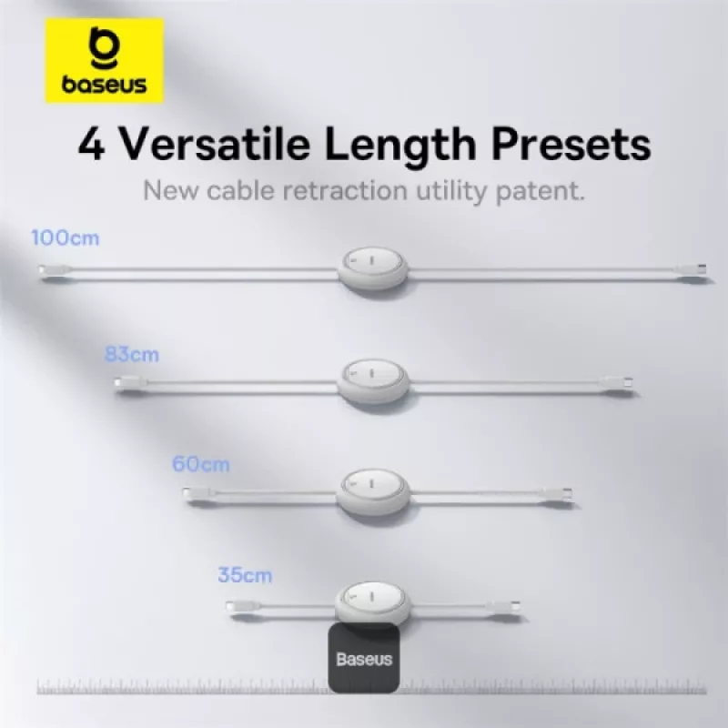 BASEUS Free2pull Expandable USB C To Ip Ligtning Fast Charging kábel 1 M 20 W biely