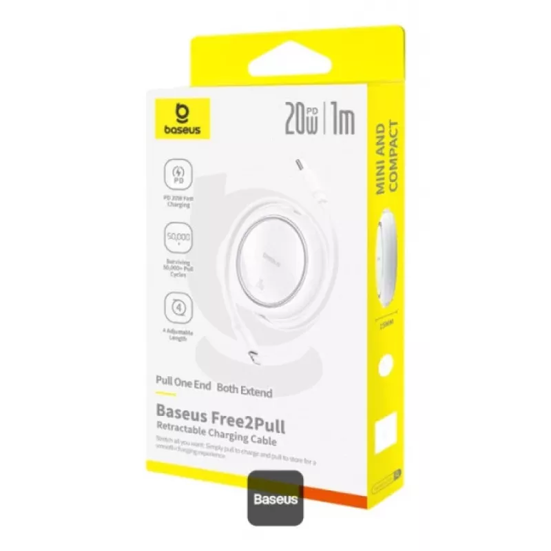BASEUS Free2pull Expandable USB C To Ip Ligtning Fast Charging kábel 1 M 20 W biely