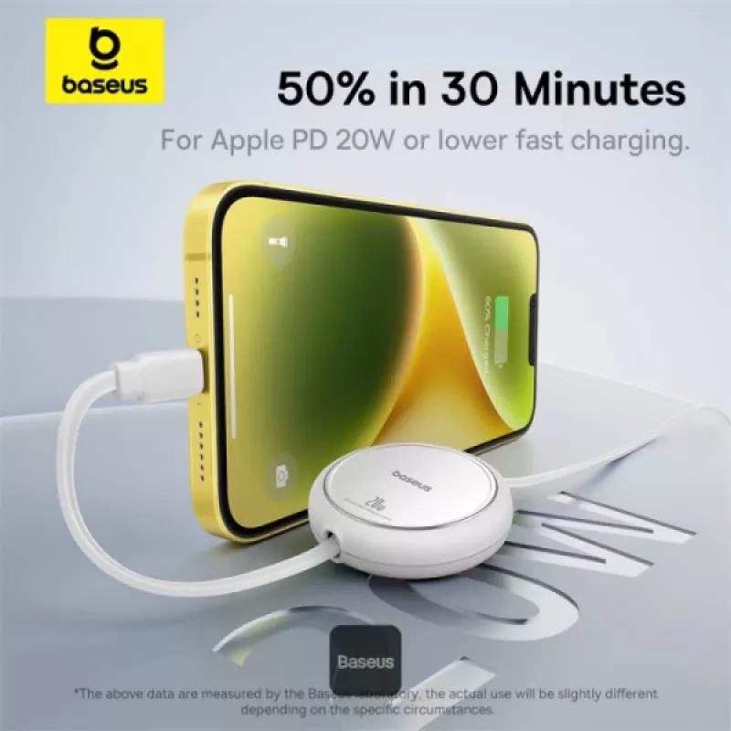 BASEUS Free2pull Expandable USB C To Ip Ligtning Fast Charging kábel 1 M 20 W biely