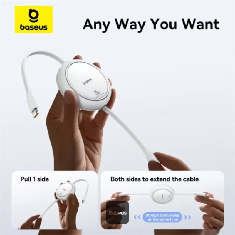BASEUS Free2pull Expandable USB C To Ip Ligtning Fast Charging kábel 1 M 20 W biely