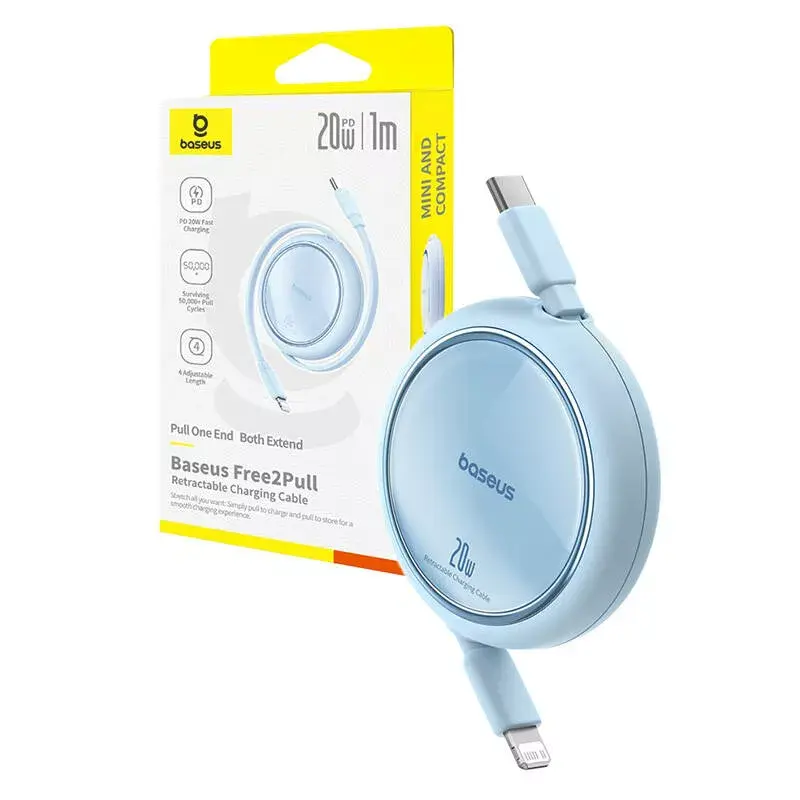 USB-C na Lightning kábel Baseus Free2Pull 20 W, 1 m, modrý, 480 Mbit/s, USB PD