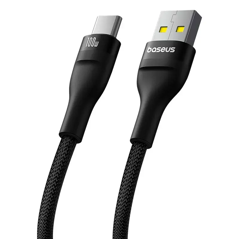 USB-A na USB-C kábel Baseus Flash 2 1m 100W čierny, USB PD, 480 Mbit/s, nylon