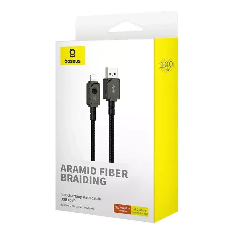 Kábel USB-A na Lightning Baseus P10355802111-00 — 1 m, 5V/2.4A, USB PD, aramidové vlákno, čierny