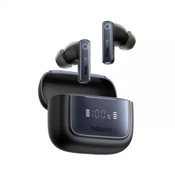 True Wireless in-ear slúchadlá Baseus 35 True — Bluetooth 5.3, ANC, 8 h prehrávania (ANC vypnuté), 65 h s nabíjacím puzdrom, 800 mAh nabíjacie puzdro, USB-C, čierna