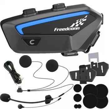 Motocyklová interkom headset FreedConn FX čierny — Bluetooth 5.0, IP67, dosah 2000 m, 30 h hovoru
