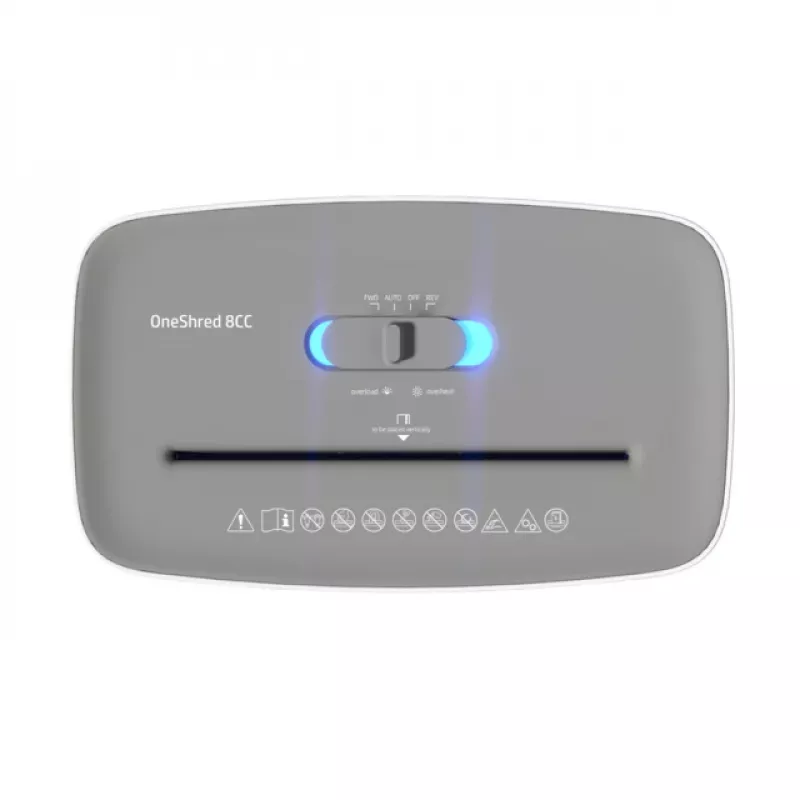 HP OneShred 8CC 2801 skartovač papiera, mikrorez 5x18 mm, P-4, 8 listov, 15 l, 68 dB, svetlosivý