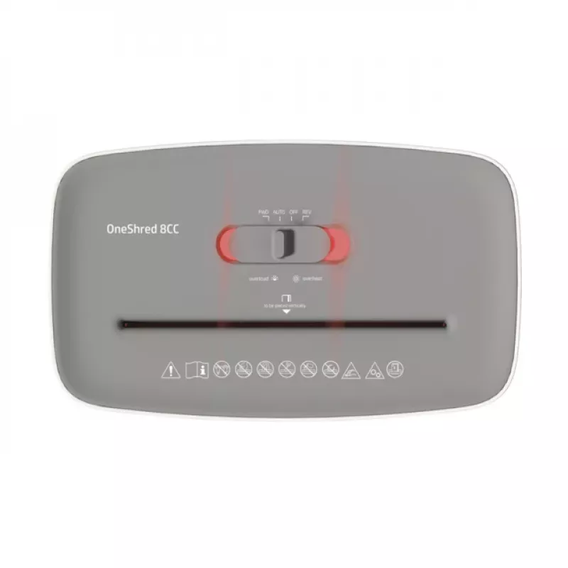 HP OneShred 8CC 2801 skartovač papiera, mikrorez 5x18 mm, P-4, 8 listov, 15 l, 68 dB, svetlosivý