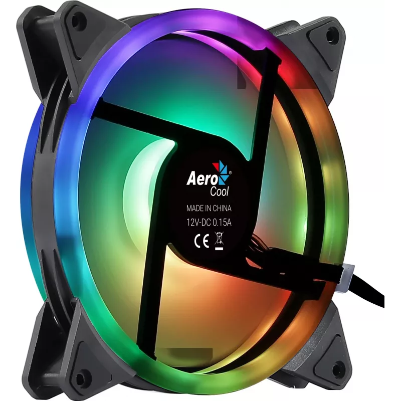 Aerocool DUO14 PC ventilátor 14 cm ARGB LED Dual Ring antivibračný 6-pin čierny