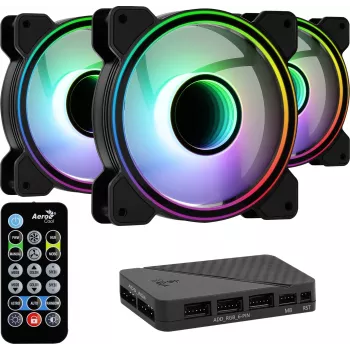 Aerocool MIRAGE12PRO Kit 3xFan PC 12 cm ARGB 6 Pins Hub tichý čierny