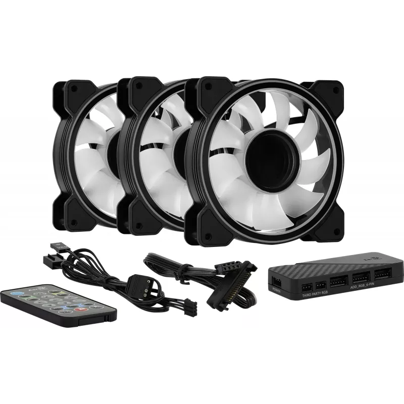 Aerocool MIRAGE12PRO Kit 3xFan PC 12 cm ARGB 6 Pins Hub tichý čierny
