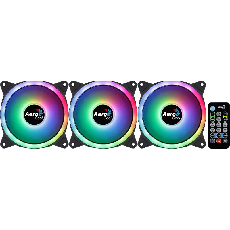Aerocool DUO12PRO Kit 3x ventilátor 12 cm ARGB LED Dual-Ring antivibračný 6 Pins, čierny