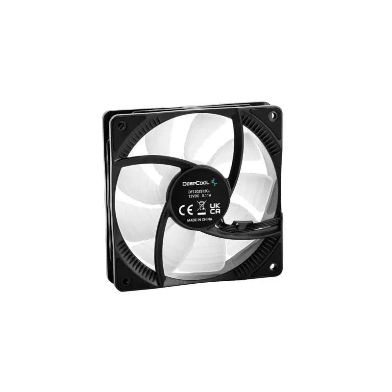 120 mm skriňový ventilátor DeepCool RF120 — biely/čierny, 120×25 mm, 4-pol PWM, RGB LED, hydrodynamické ložisko