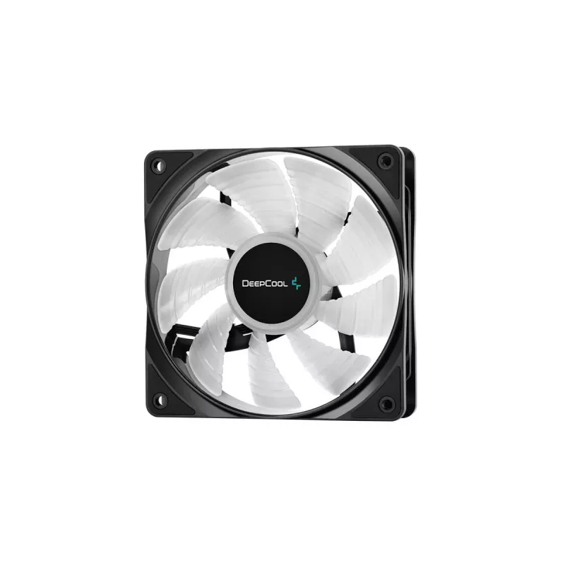 120 mm skriňový ventilátor DeepCool RF120 — biely/čierny, 120×25 mm, 4-pol PWM, RGB LED, hydrodynamické ložisko