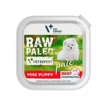 Mokré krmivo pre šteniatka VETEXPERT RAW PALEO Pâté Mini Beef — monoproteinové hovädzie 150 g konzerva pre šteniatka malých plemien