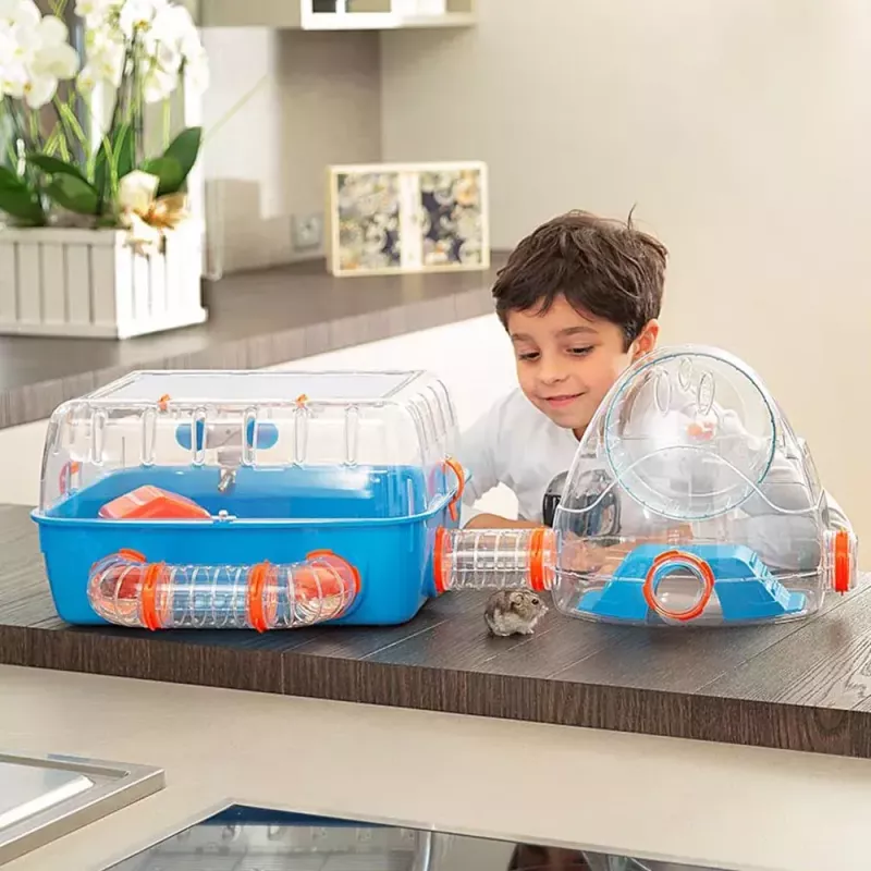 Klietka FERPLAST Combi 2 pre škrečky, modrá transparentná, B795×T295×H263 mm, technopolymér