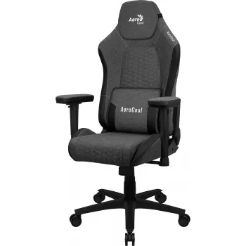 Univerzálna herná stolička AEROCOOL CROWNASHBK — čierna čalúnená sedacia plocha a operadlo, 2D podrúčky, plynová pružina triedy 4, max. hmotnosť 150 kg