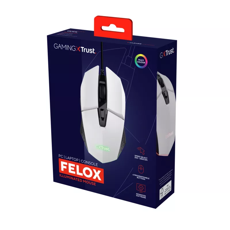 Trust GXT 109W Felox myš herná pre pravákov USB Type-A optická 6400 DPI
