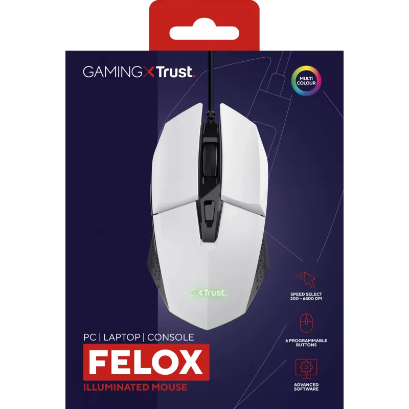 Trust GXT 109W Felox myš herná pre pravákov USB Type-A optická 6400 DPI