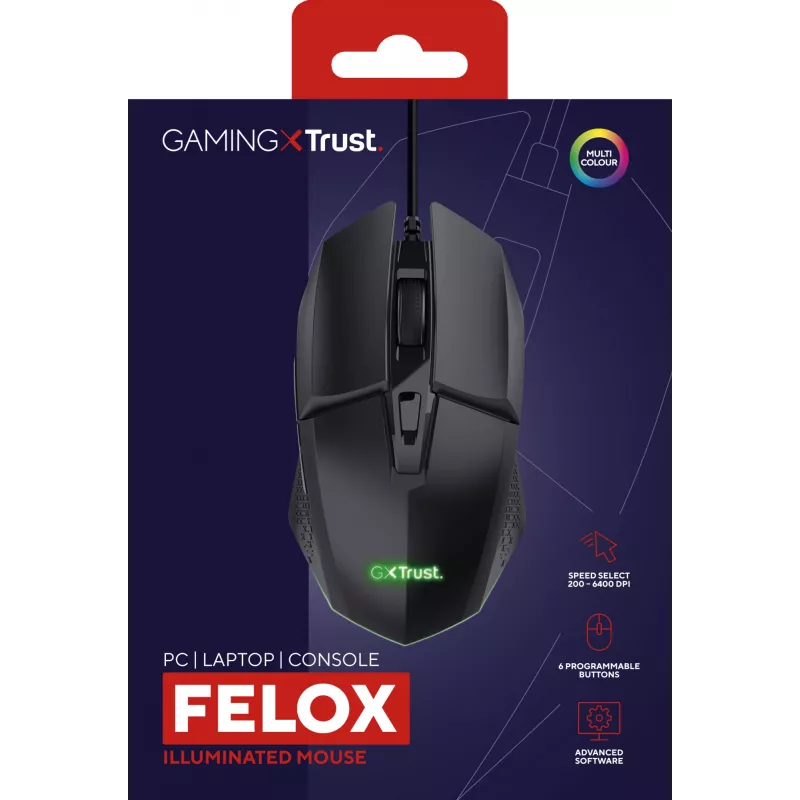 Trust GXT 109 Felox myš herná pre pravákov USB Type-A optická 6400 DPI