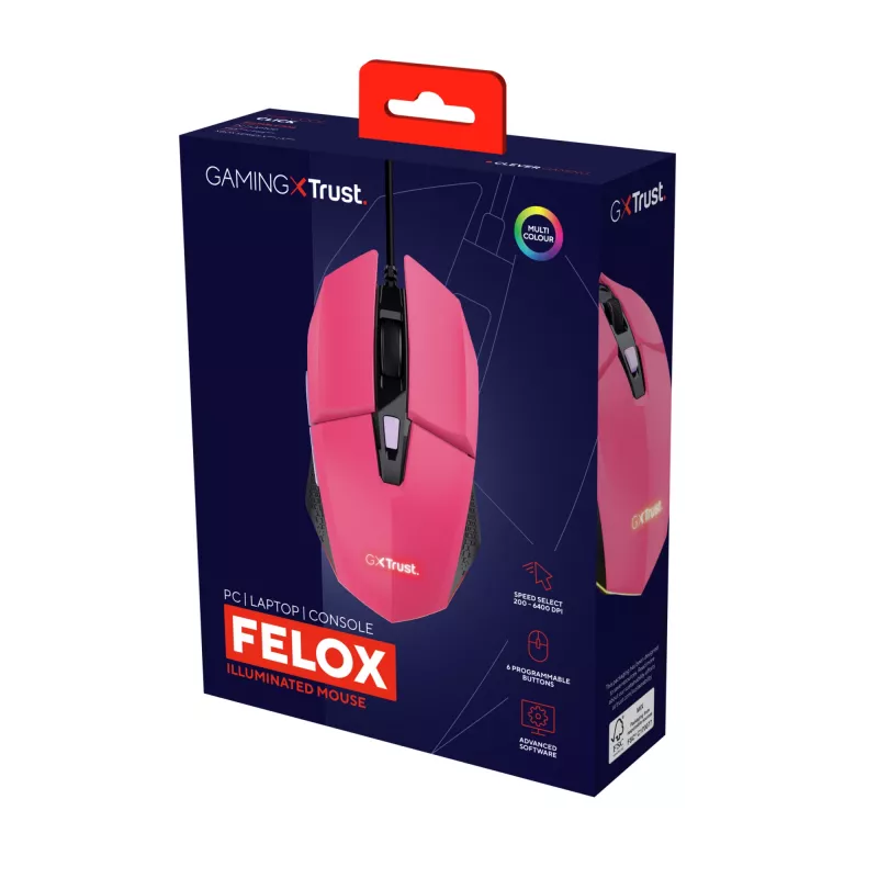 Trust GXT 109P FELOX myš herná pre obe ruky USB Type-A 6400 DPI