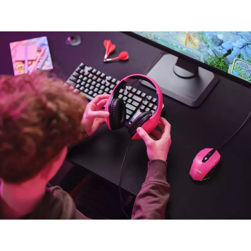 Trust GXT 415P Zirox headset káblový s hlavovým mostom herný ružový