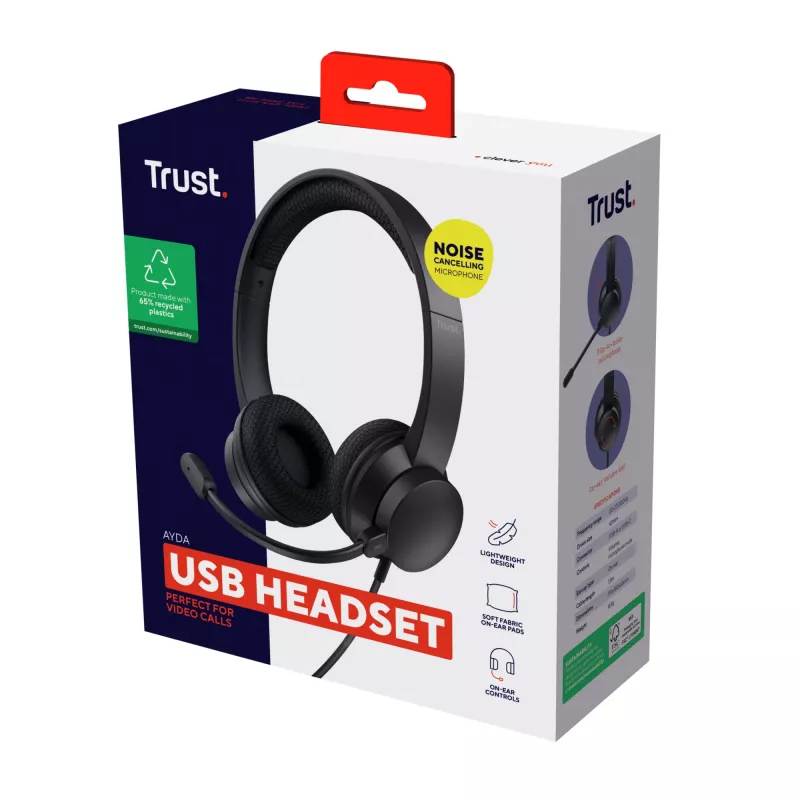 Trust Ayda headset káblový s hlavovým mostom hovory/hudba USB Type-A čierny