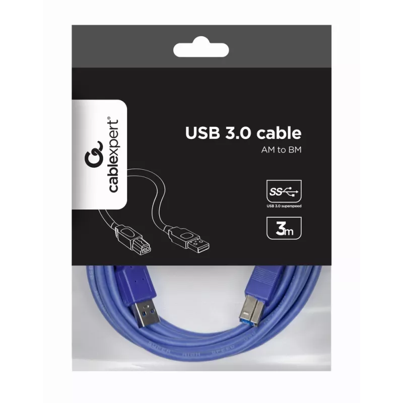 GEMBIRD USB 3.0 kábel A-konektor na B-konektor 3 m – modrý