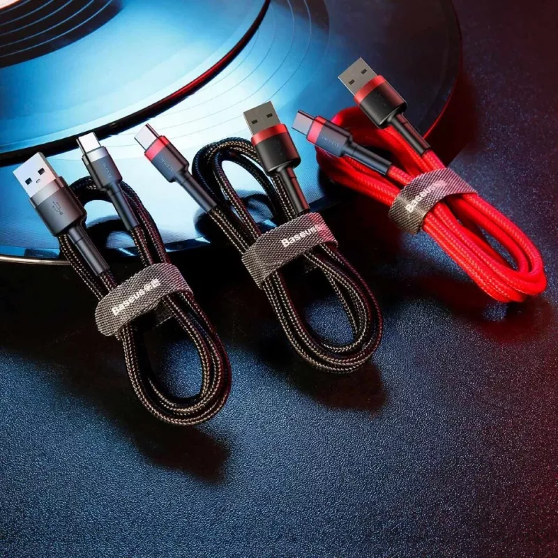 BASEUS Pletený Cafule rýchlonabíjací kábel - USB Type-A na Type-C 2A - 2 m - čierny (nylon)