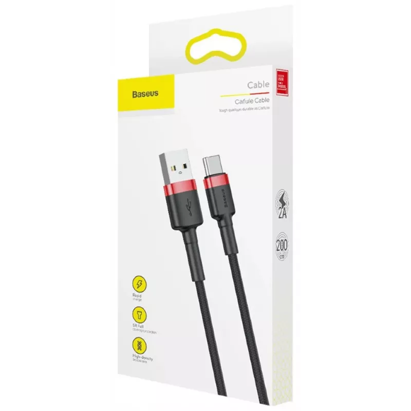 BASEUS Pletený Cafule rýchlonabíjací kábel - USB Type-A na Type-C 2A - 2 m - čierny (nylon)