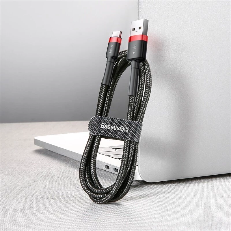 BASEUS Pletený Cafule rýchlonabíjací kábel - USB Type-A na Type-C 2A - 2 m - čierny (nylon)