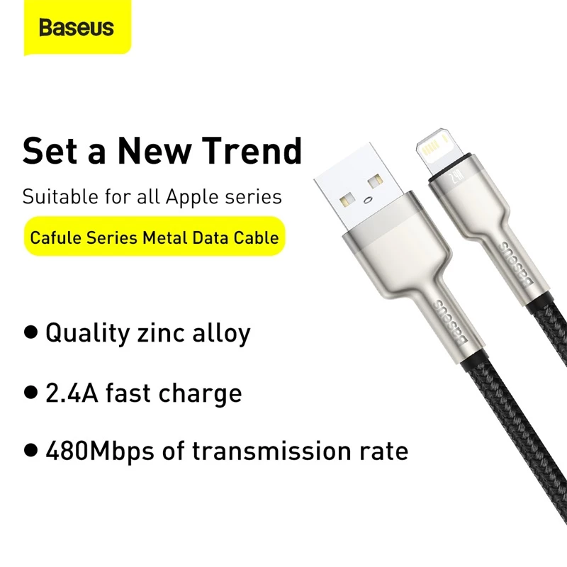 BASEUS Fast Charge Cafule dátový prenosový kábel - USB Type-A na Lightning - 480 Mbit/s (2,4 A PD) - 1 m - čierna