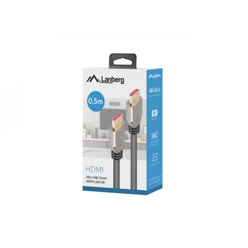 LANBERG HDMI kábel – M/m v2.1 8k 60hz – 0,5 m čierny