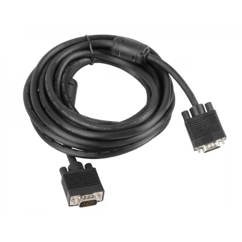 VGA kábel LANBERG CA-VGAC-10CC-0050-B, 5 m, konektor samec na konektor samec, PVC plášť, feritové jadro, čierny