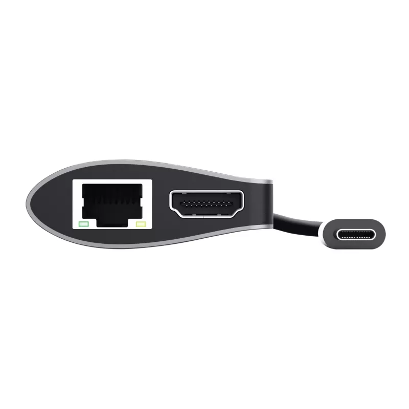 Trust Dalyx 23775 viacportový adaptér USB-C 7 v 1, USB-C 3.2, HDMI, RJ-45 Gigabit Ethernet, čítačka kariet SD/microSD, strieborný