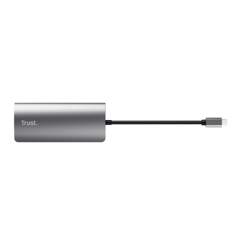 Trust Dalyx 23775 viacportový adaptér USB-C 7 v 1, USB-C 3.2, HDMI, RJ-45 Gigabit Ethernet, čítačka kariet SD/microSD, strieborný