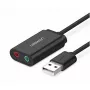 Externý USB 2.0 audio adaptér UGREEN 30724 — 2.0 stereo, výstup na slúchadlá, vstup na mikrofón, 0,15 m kábel, čierny