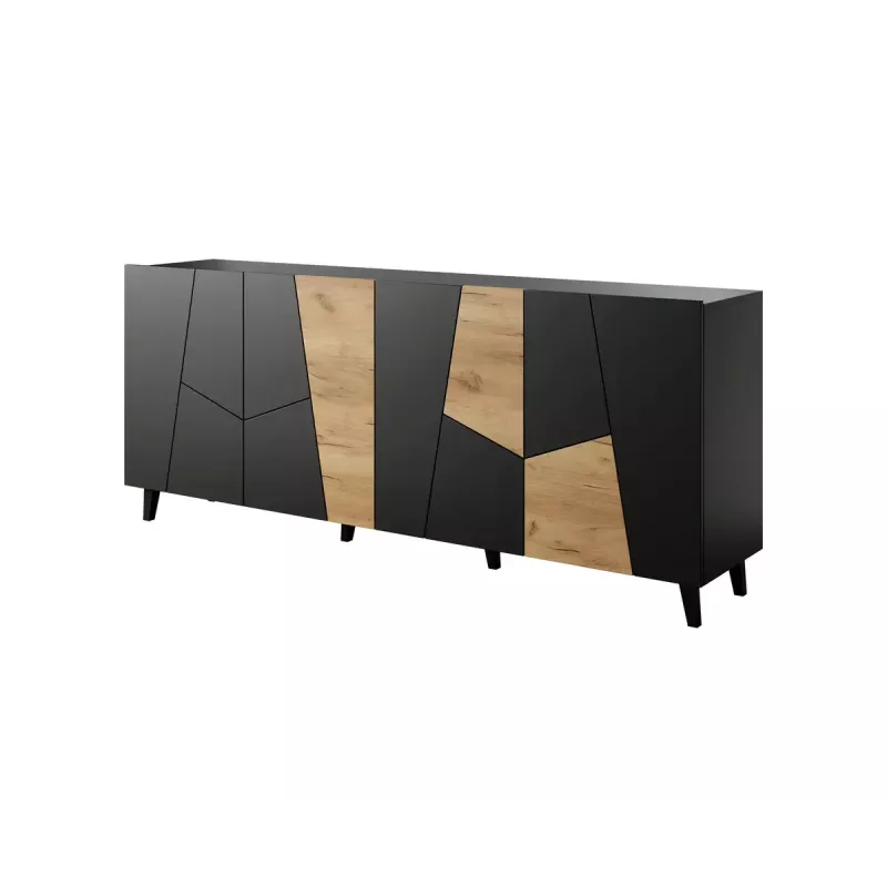 Komoda cama meble ETNA 200x42x82 cm, čierna matná s dubom rustikal, drevotrieska