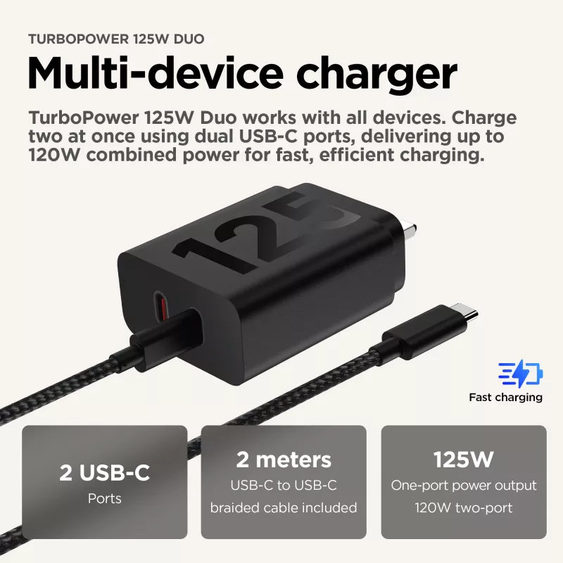 Motorola TurboPower 125W Duo nabíjačka univerzálna čierna AC rýchlonabíjanie pre interiér