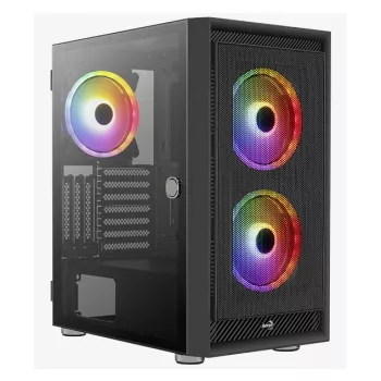 PC Midi Tower skriňa AEROCOOL Graphite‑G‑BK‑v2 — čierna, ATX/Micro‑ATX/Mini‑ITX, vpredu 2×140 mm + vzadu 1×140 mm