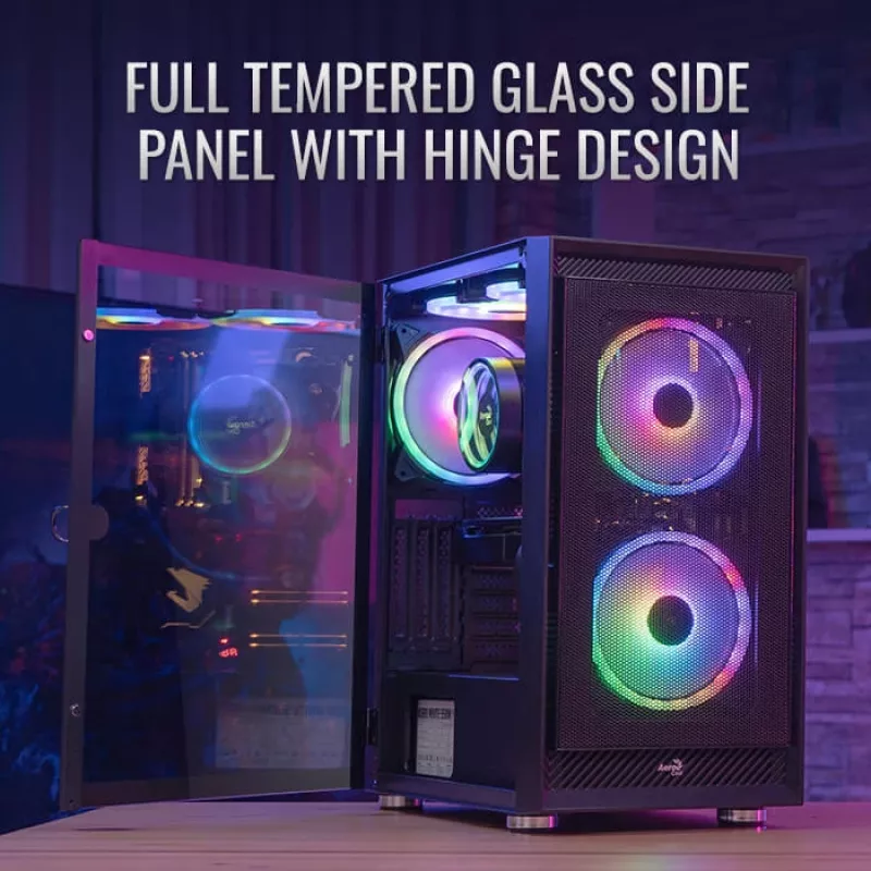 Aerocool PGS Graphite-G-BK-v2 FRGB počítačová skriňa Midi Tower, ATX, čierna