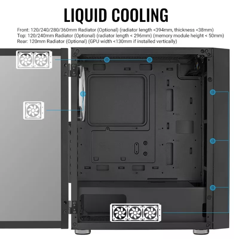 Aerocool PGS Graphite-G-BK-v2 FRGB počítačová skriňa Midi Tower, ATX, čierna