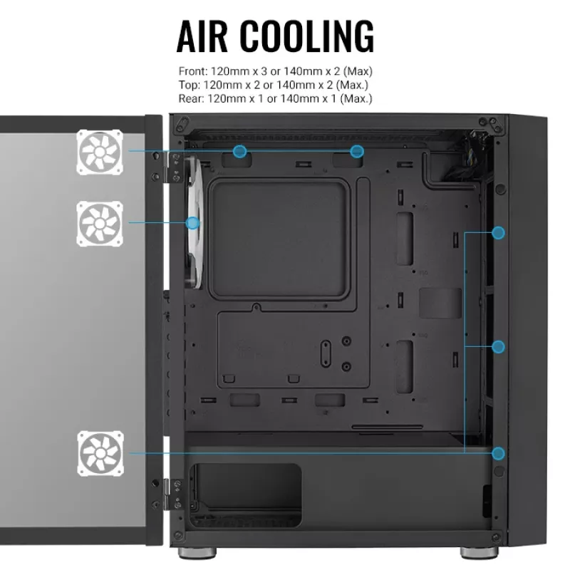Aerocool PGS Graphite-G-BK-v2 FRGB počítačová skriňa Midi Tower, ATX, čierna