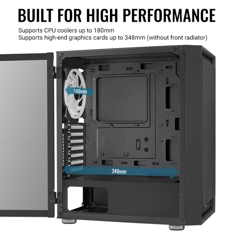 Aerocool PGS Graphite-G-BK-v2 FRGB počítačová skriňa Midi Tower, ATX, čierna