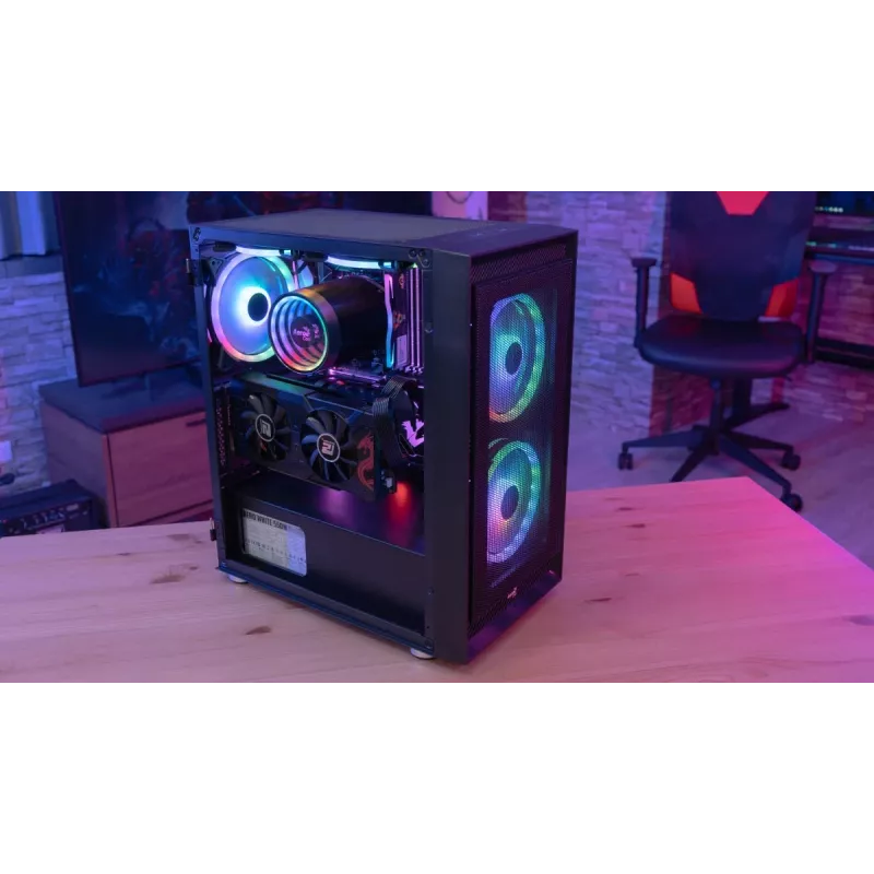 Aerocool PGS Graphite-G-BK-v2 FRGB počítačová skriňa Midi Tower, ATX, čierna