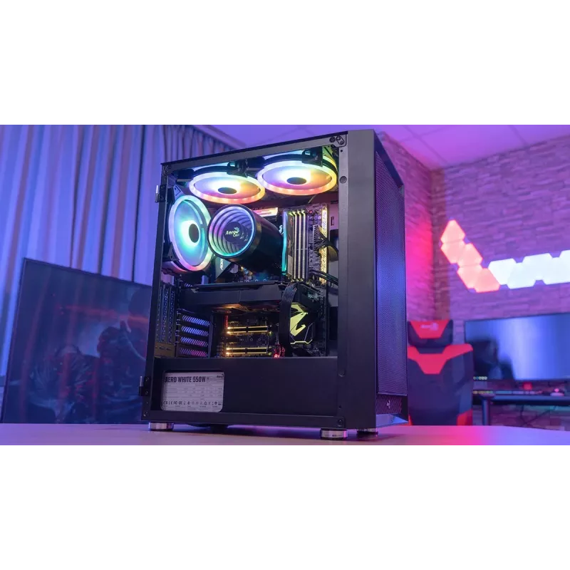 Aerocool PGS Graphite-G-BK-v2 FRGB počítačová skriňa Midi Tower, ATX, čierna